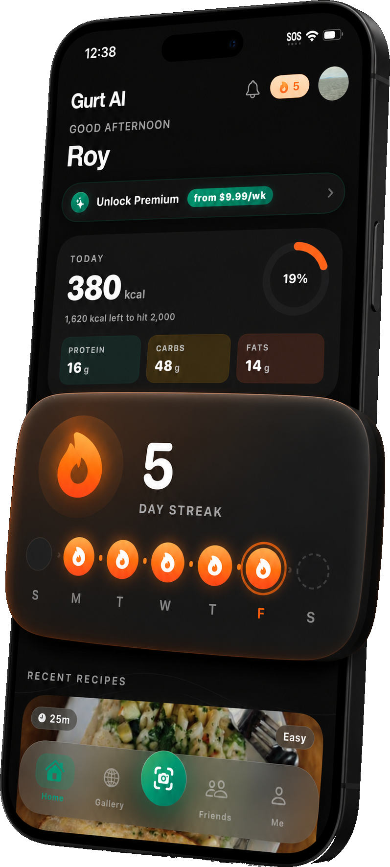 Gurt AI streak tracking on home screen