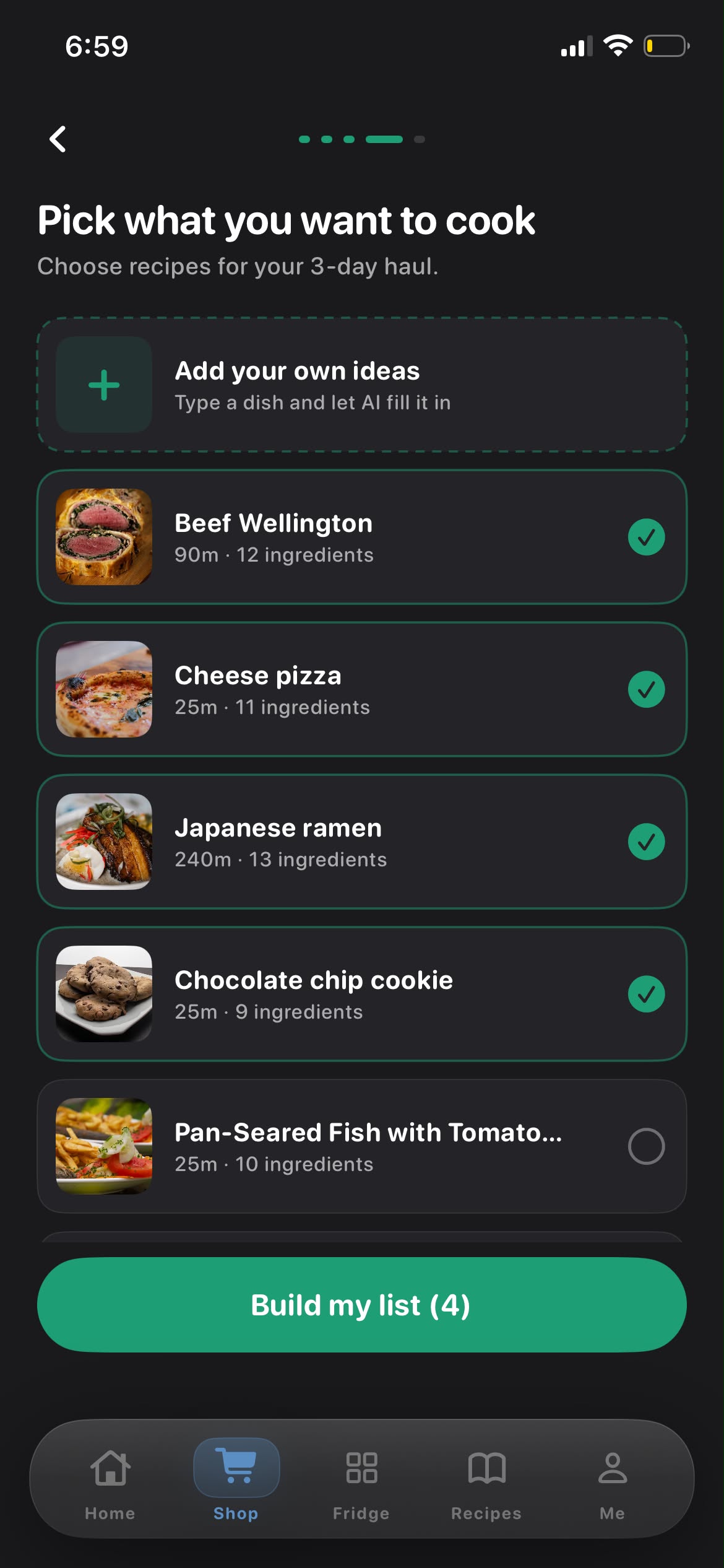 Pick recipes and build a smart shopping list
