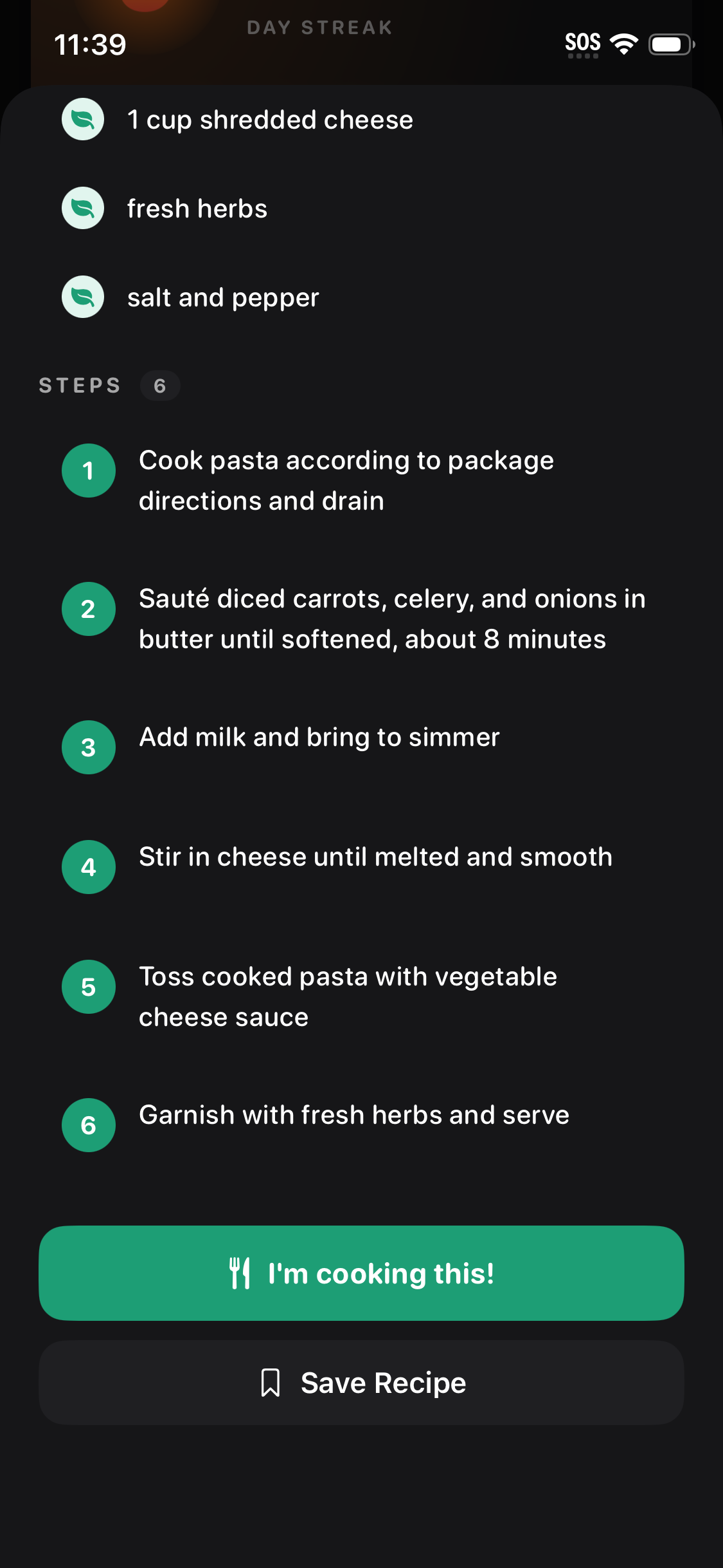 Recipe steps